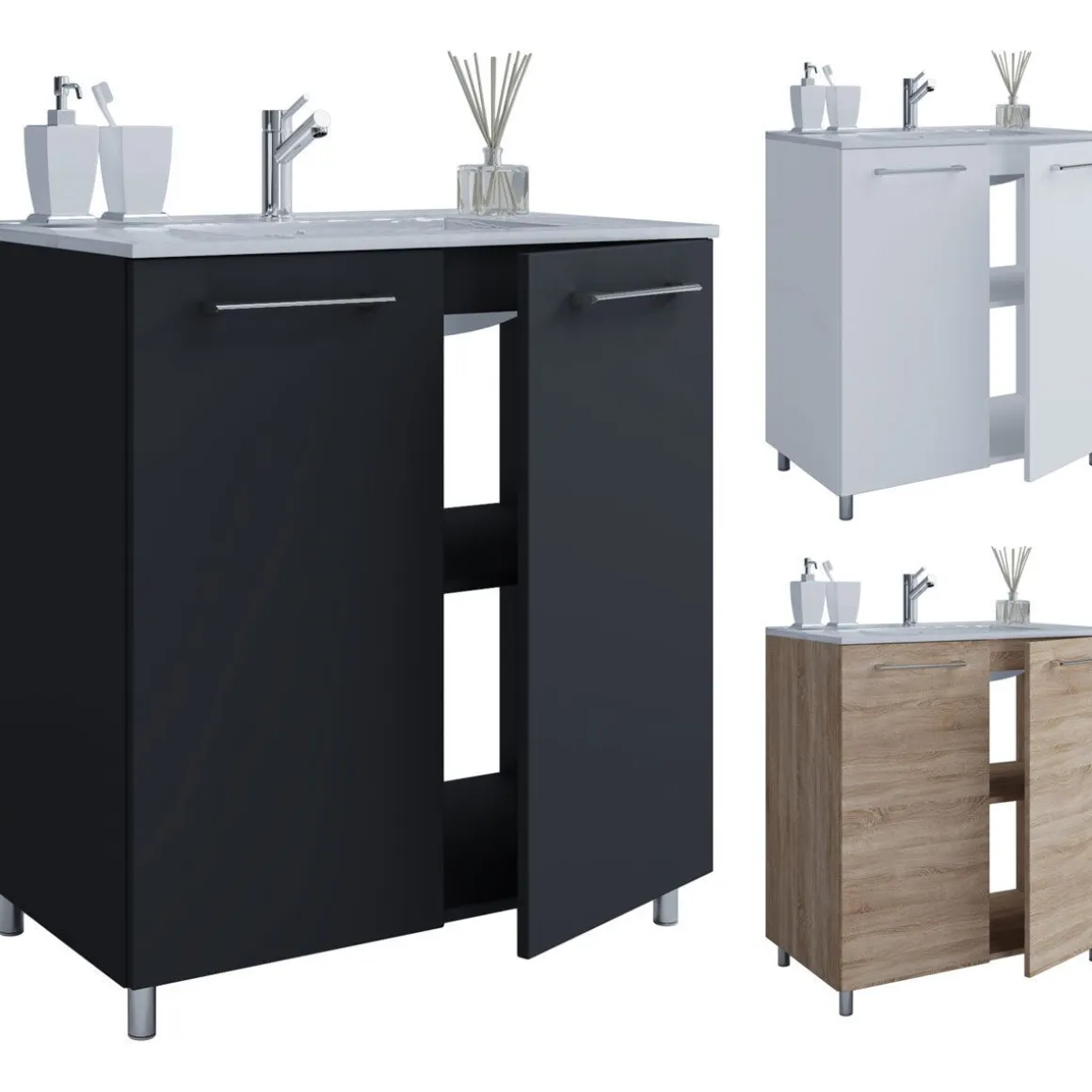 Stand-Waschplatz 80 cm 2-teilig 2 Türen weiß