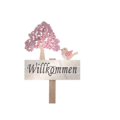 Stecker mit Willkommensschild 22 x 26 cm rosa/natur