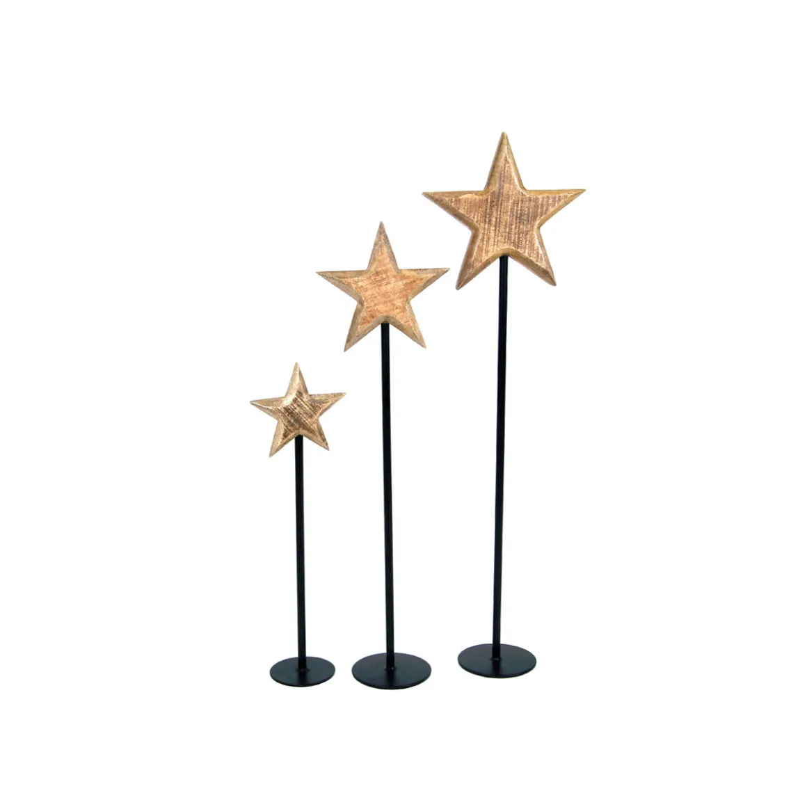 Stern auf Stand natur/schwarz Mangoholz Metallstand Höhe 83 cm