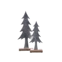 Tanne auf Stand Aluminium vernickelt auf Mangoholz 14 x 5 x 33 cm