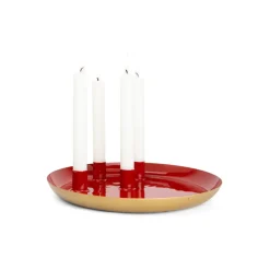 Teller mit 4 Kerzenhaltern Metall 26 x 3 x 26 cm rot