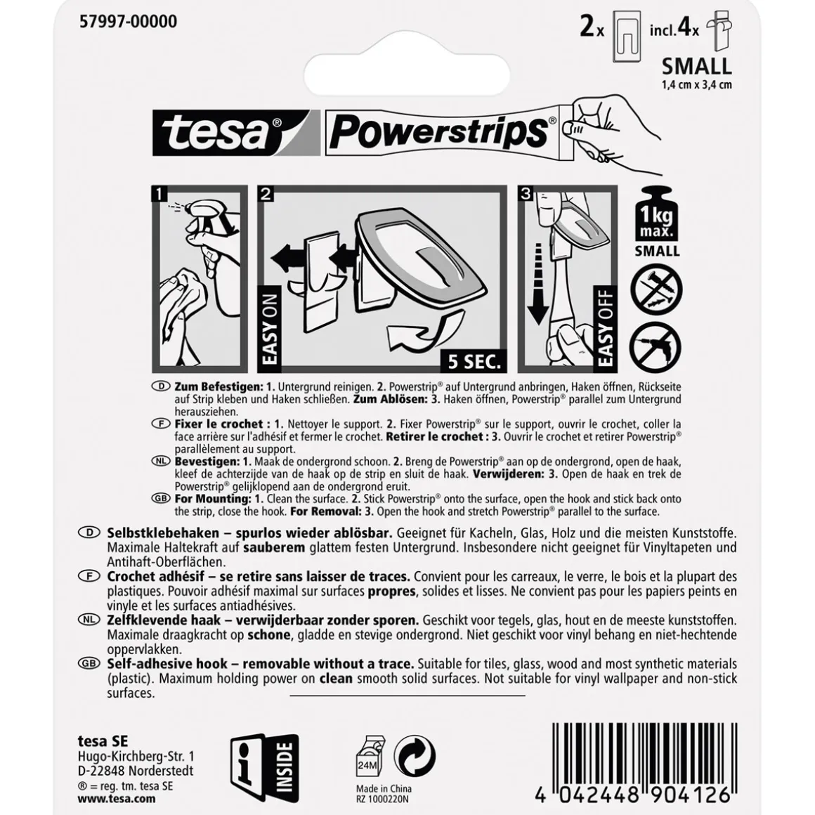 Tesa Haken Powertstripe Small Metallic Rechteck 2 Haken und 4 Strips