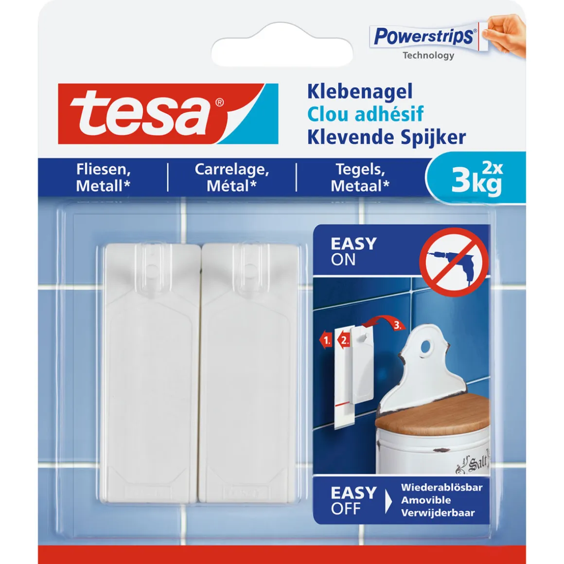 Tesa Klebenagel für Fliesen 2 Stück Traglast 2 x 3 Kg