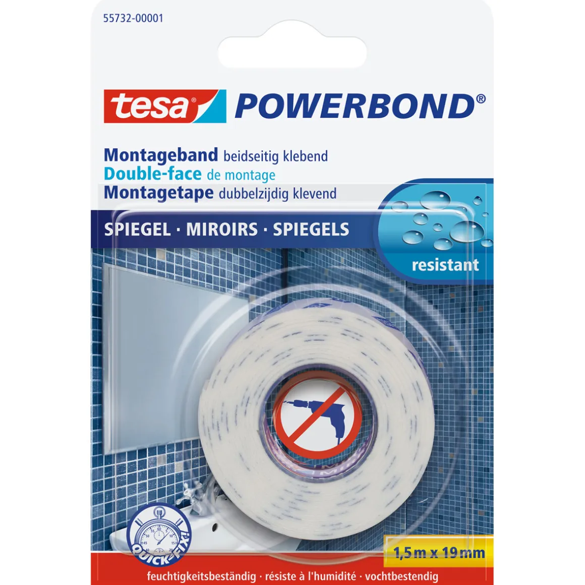 Tesa MontagebandPowerbond für Spiegel 1,5 x 0,019 m