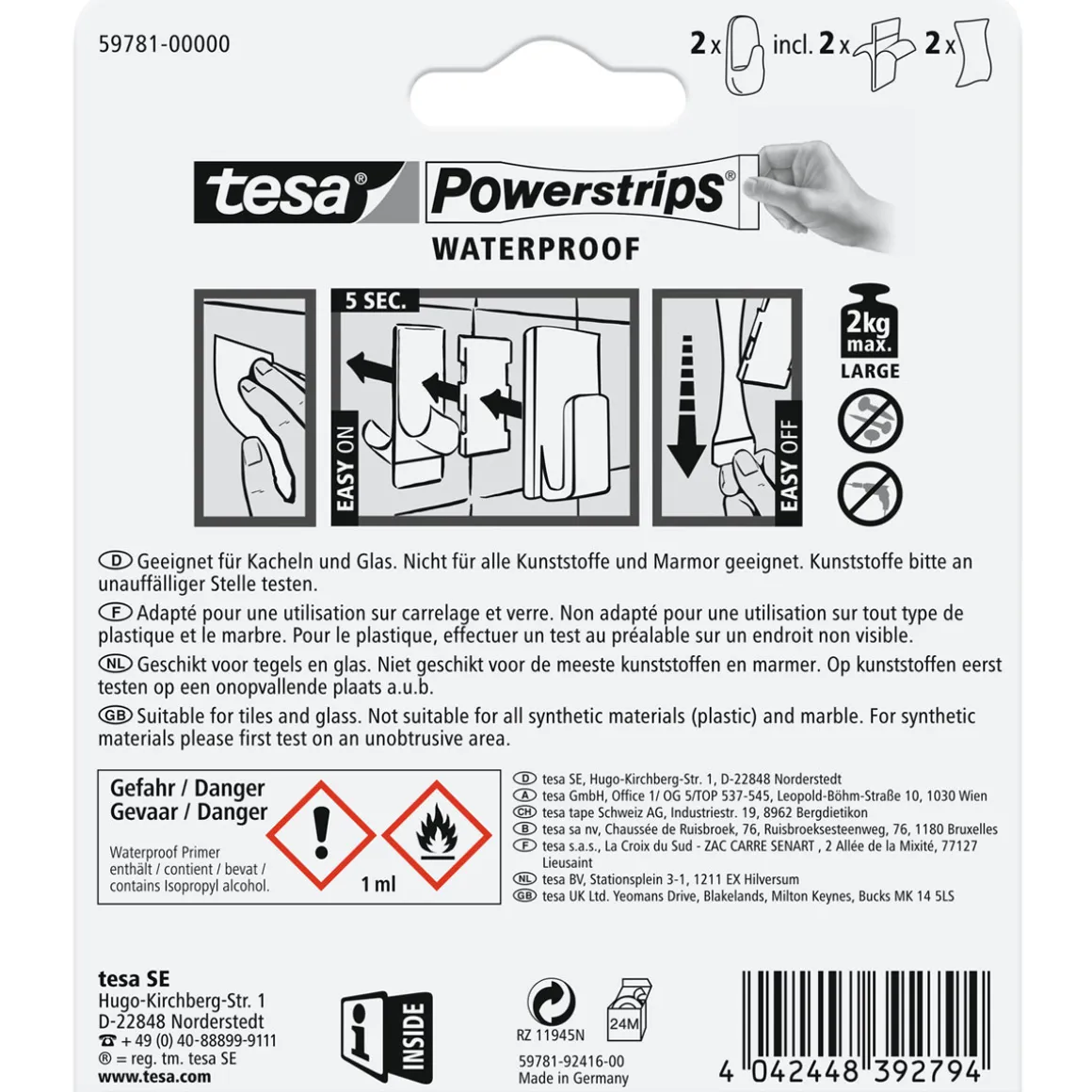 Tesa Powerstrips Waterproof Haken Large Plastik weiss