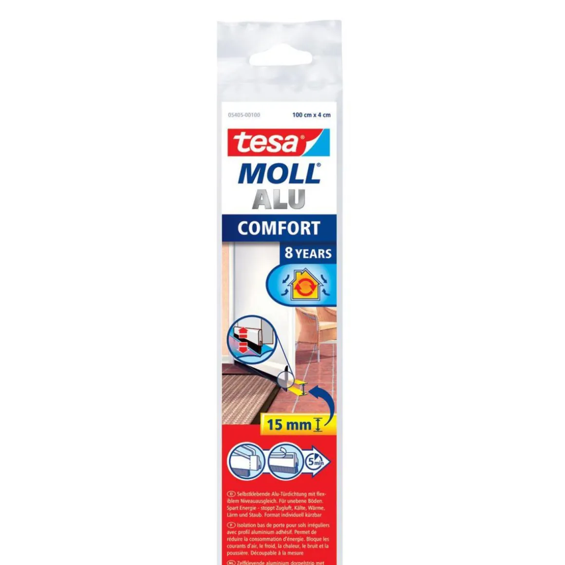 Tesa Türdichtschiene weiss für Spalten bis 15 mm für unebene Böden lack Alu-Profil