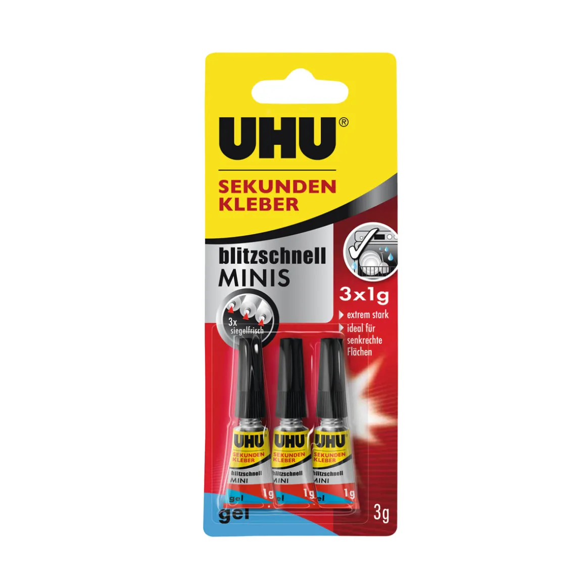 UHU Sekundenkleber blitzschnell minis gel 3 x 1 g
