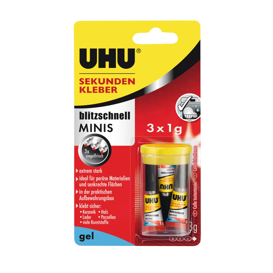 UHU Sekundenkleber blitzschnell minis gel 3 x 1 g