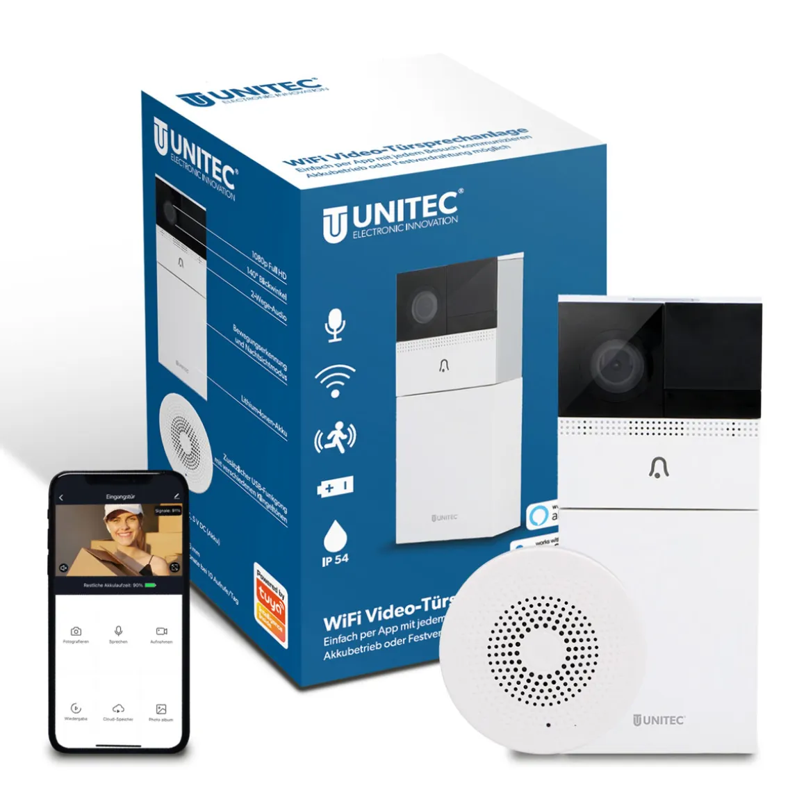 Unitec WIFI Türkamera Smart inkl. Funkgong