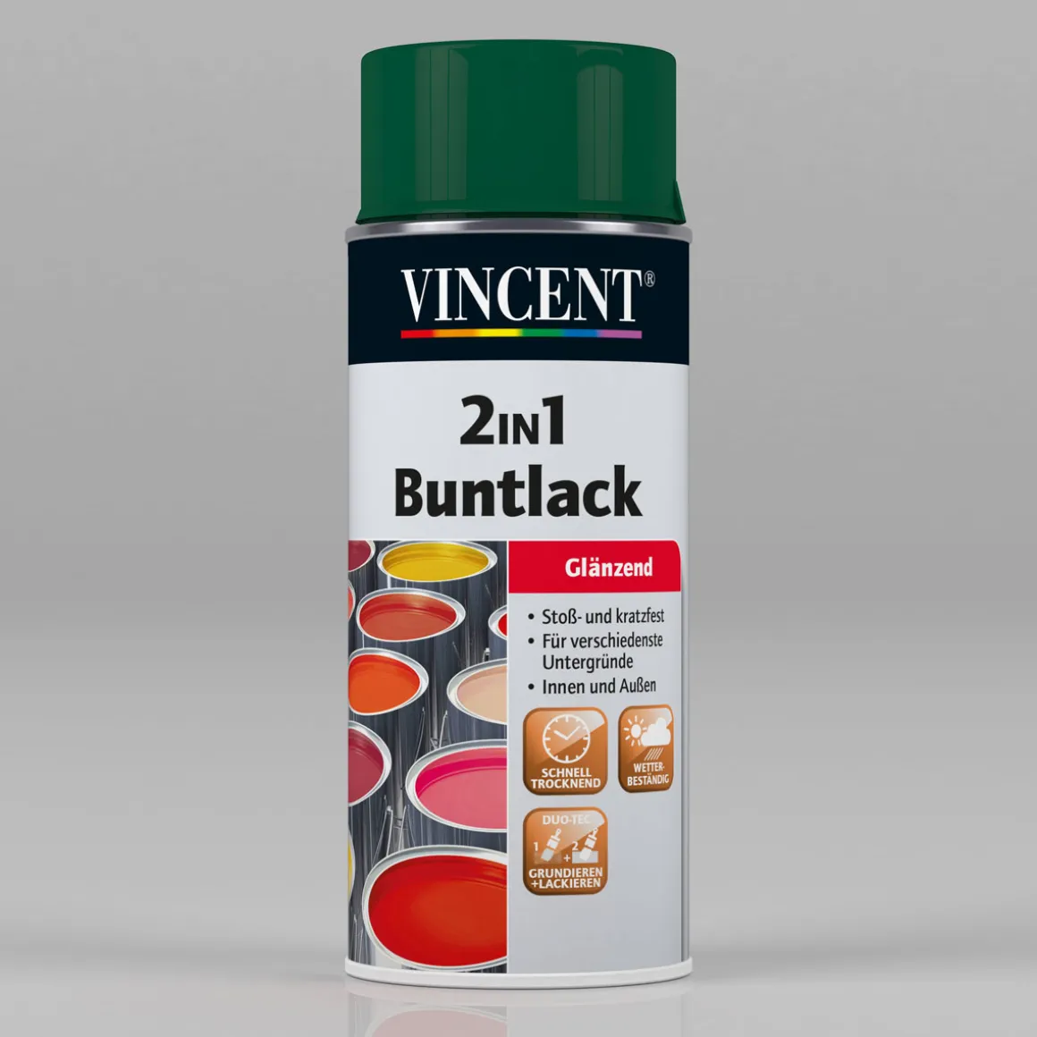 Vincent 2in1 Buntlack Spray Moosgrün glänzend 0,4 L