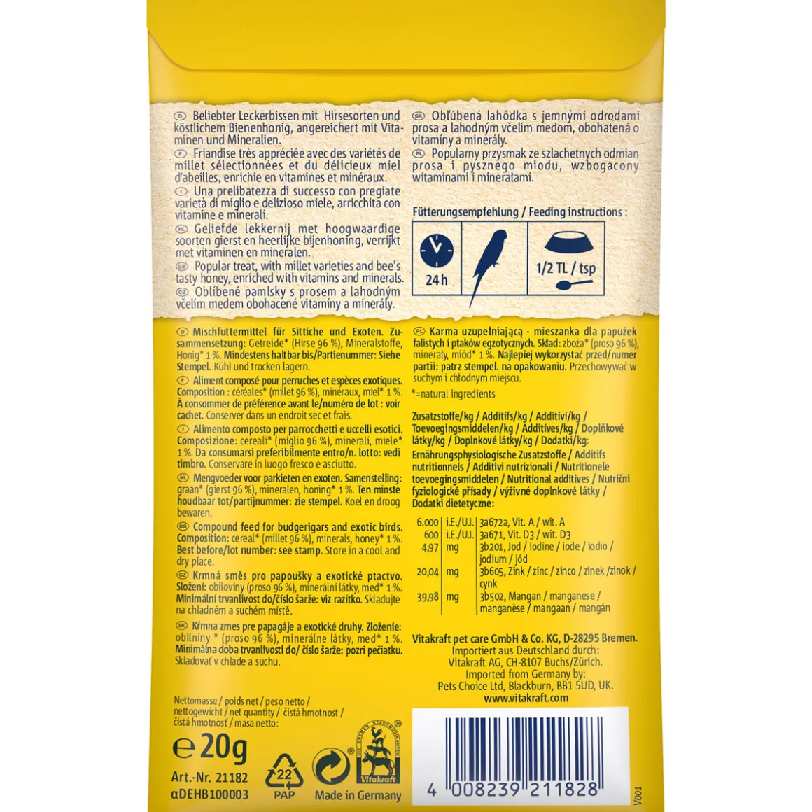 Vitakraft Honig-Perlen 20g Sittich Beutel