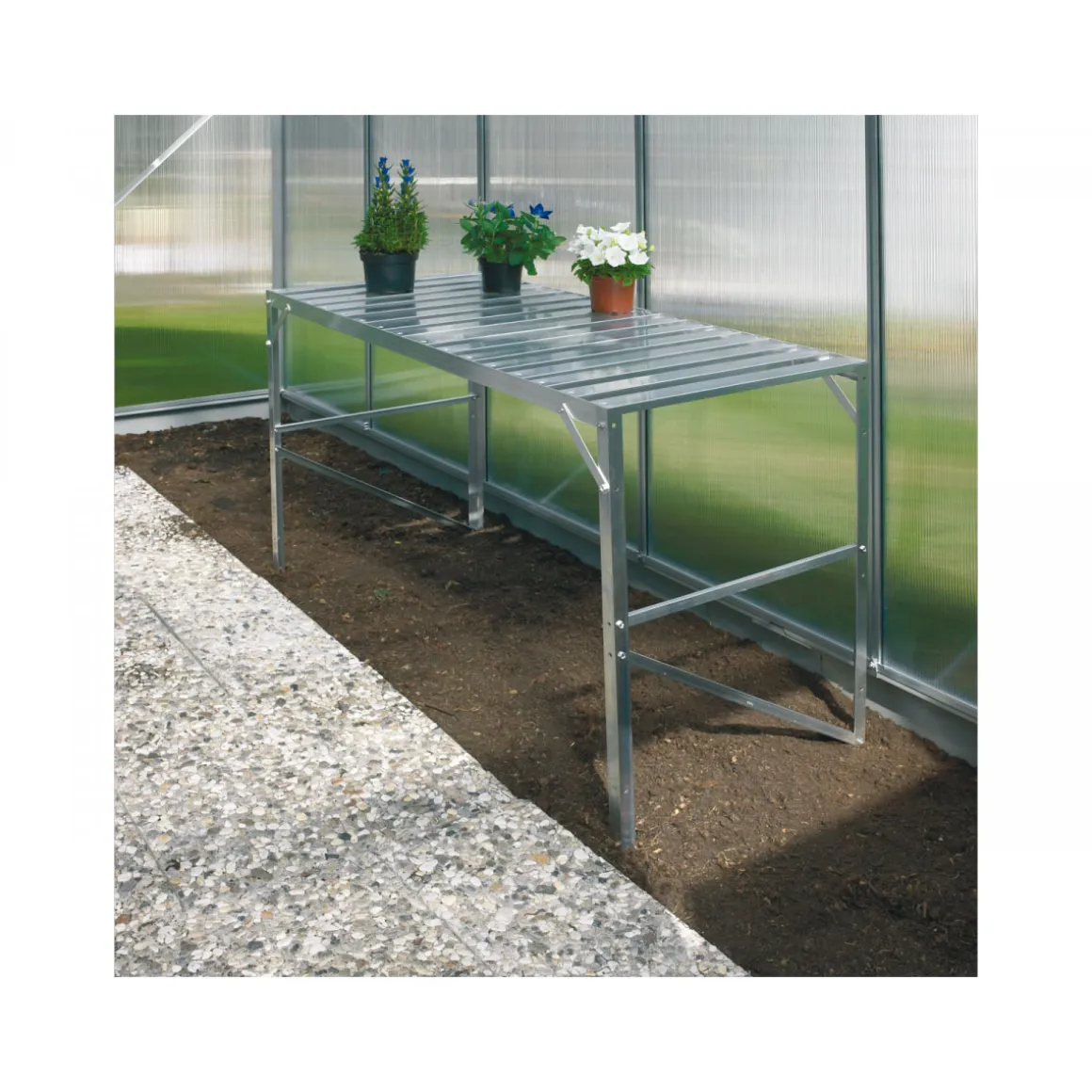 Vitavia Aluminiumtisch und 1 Ablage für Gewächshaus