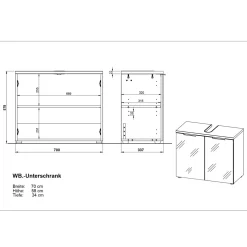 Waschbecken-Unterschrank 70 x 58 x 34 cm Navarra-Eiche-Nachbildung