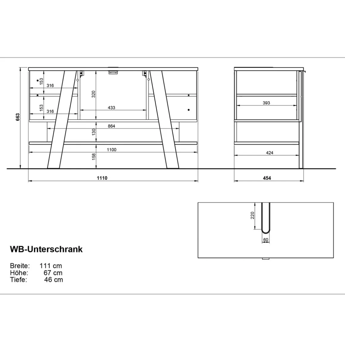 Waschbecken-Unterschrank 111 x 67 x 46 cm weiß/Navarra Eiche