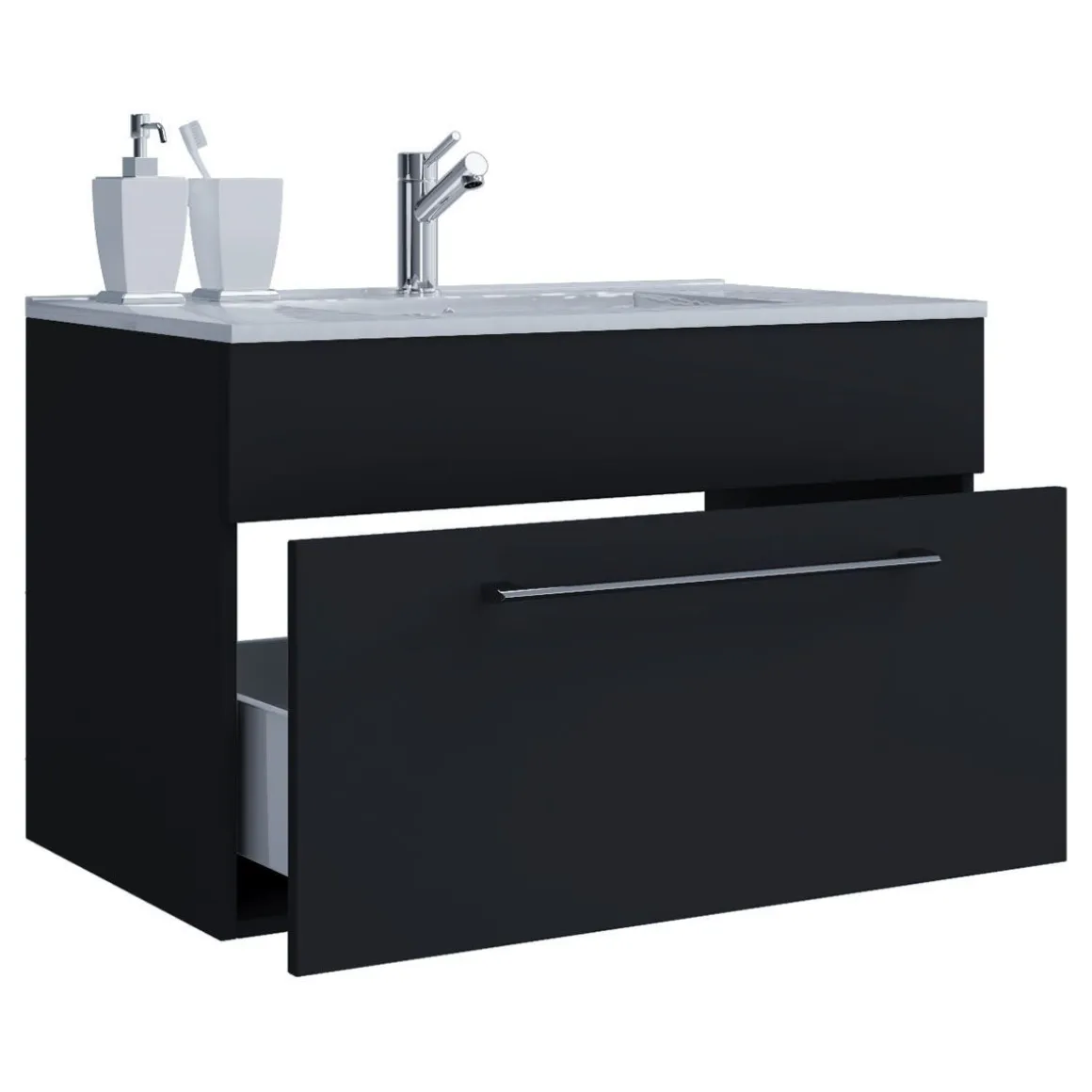 Waschplatz 80 cm 2-teilig 1 Schubfach schwarz