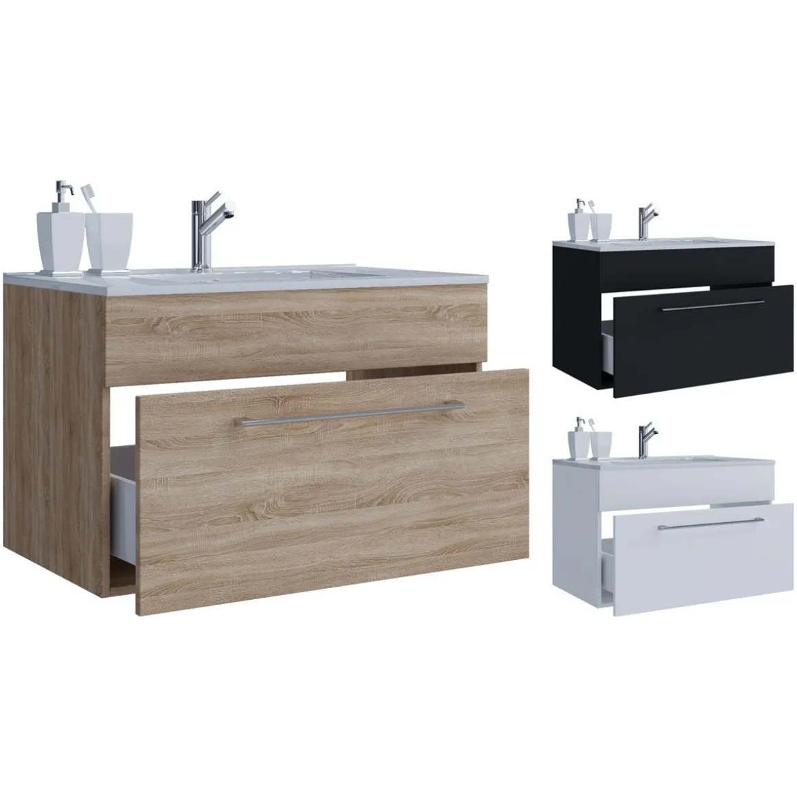 Waschplatz 80 cm 2-teilig 1 Schubfach schwarz