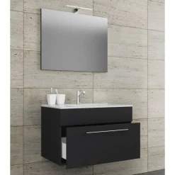 Waschplatz 80 cm 3-teilig 1 Schubfach mit Spiegel schwarz