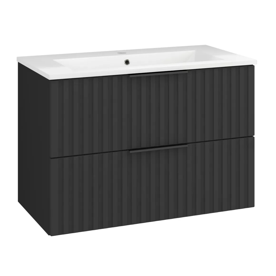 Waschtisch Amy, 80cm, Farbe: Matt-Schwarz, mit 2 Schubladen und Soft-Close-Funktion