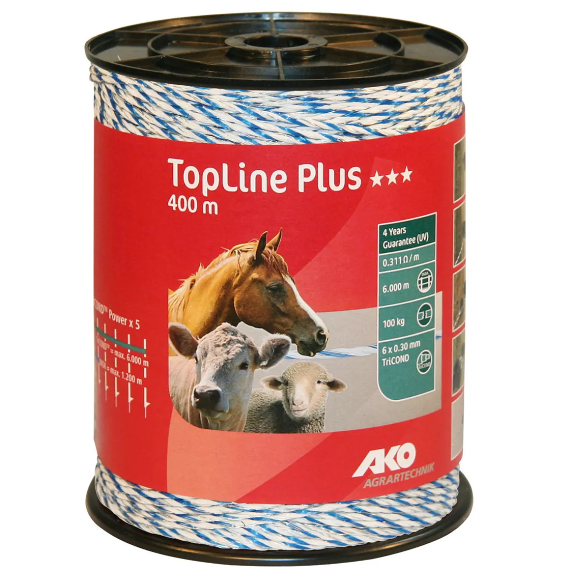 Weidezaunlitze TopLine Plus 400 m weiß-blau 400 Stück