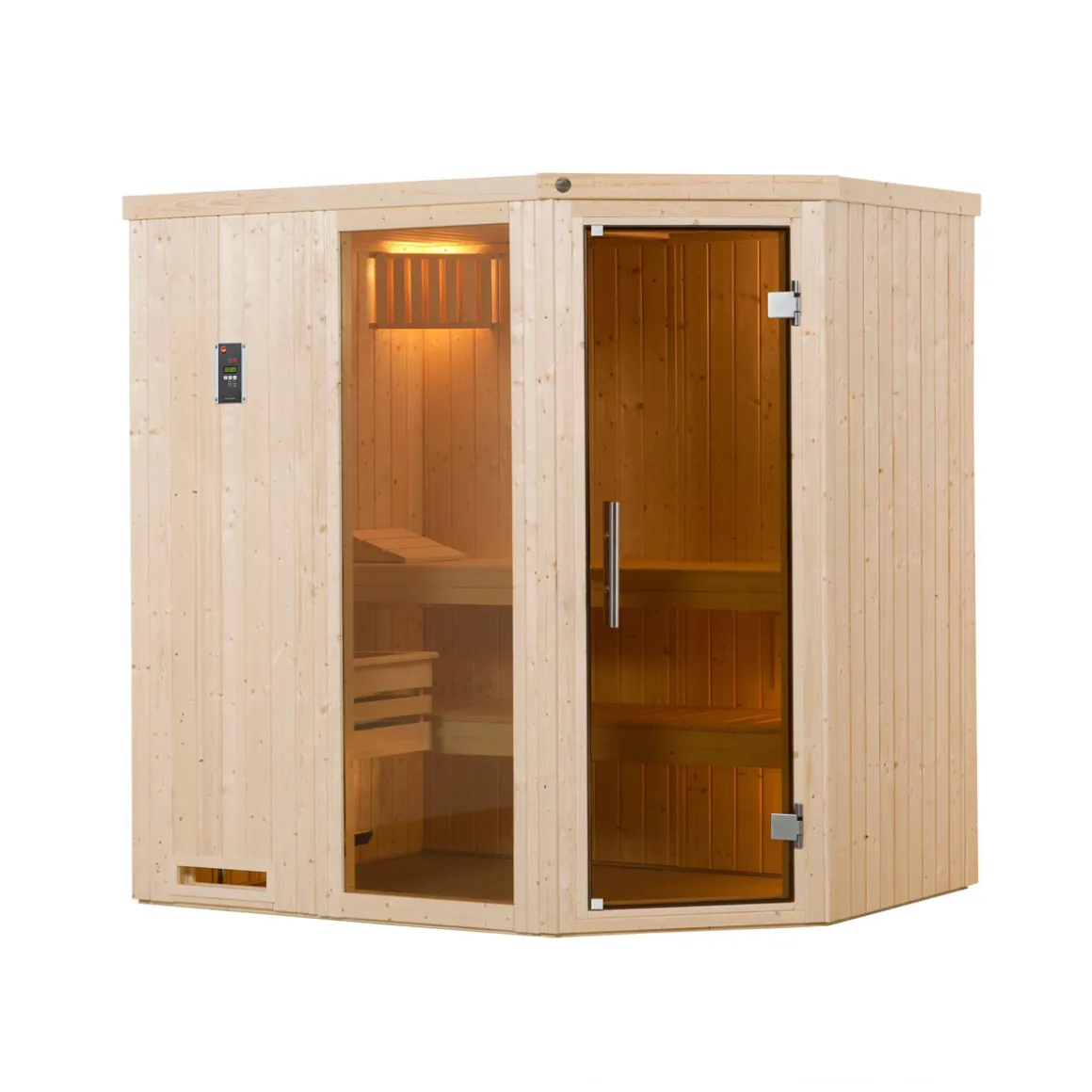 Weka Elementsauna Varberg Eck Größe 1 Sparset 7,5 kW Bio S Glastuer
