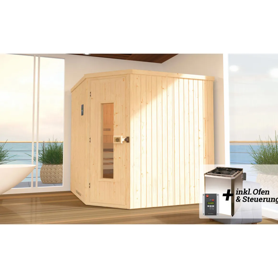 Weka Elementsauna Varberg Größe 2 Sparset 7,5 kW OS Glastuer und Fenster