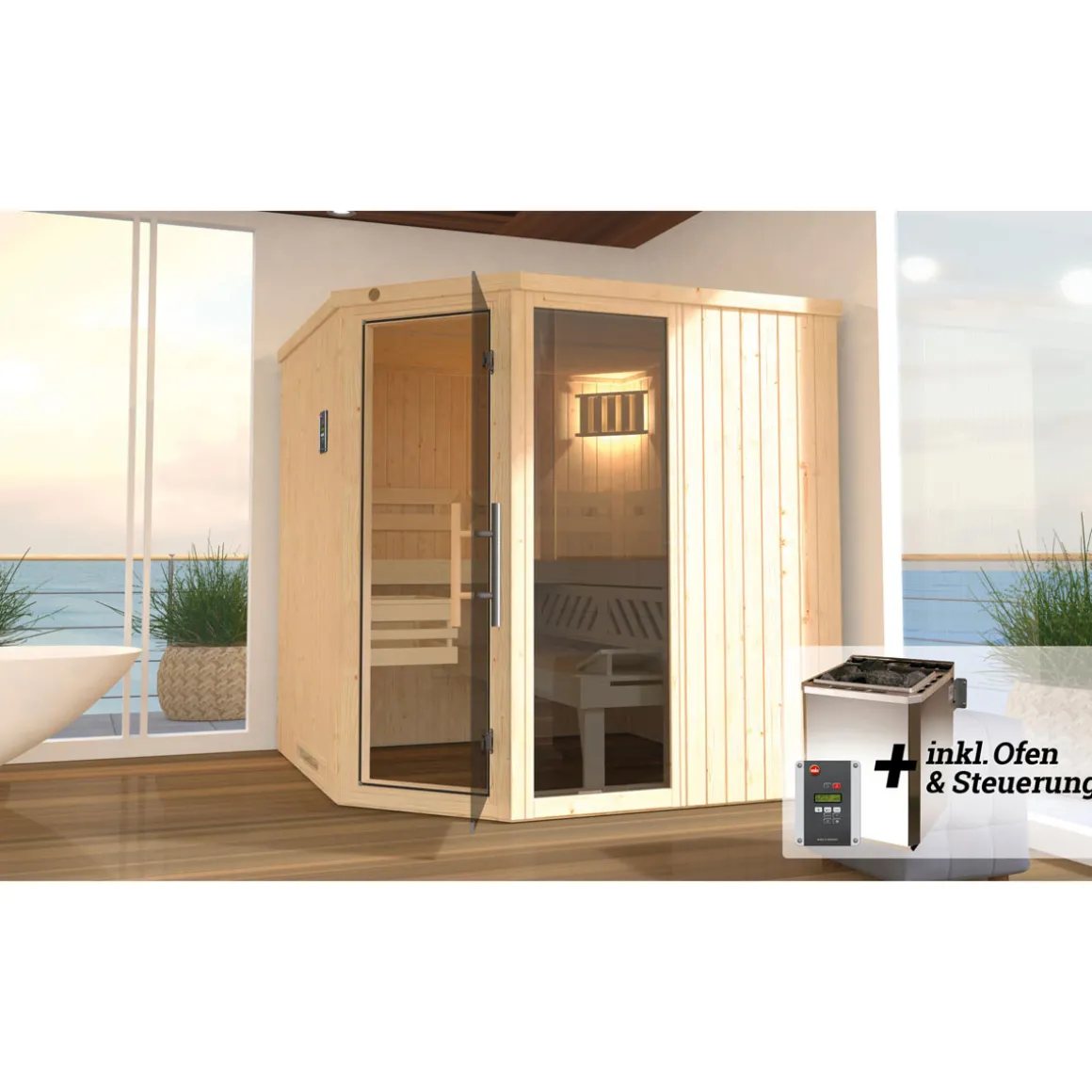 Weka Elementsauna Varberg Größe 3 Sparset 7,5 kW Bio S Massivholztuer