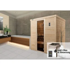 Weka Premium Massivholz-Elementsauna Kemi Eck Größe 3 Sparset 7,5 kW Bio S
