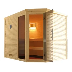 Weka Premium Massivholz-Sauna Turku Eck Größe 3 Sparset 7,5 kW Bio S