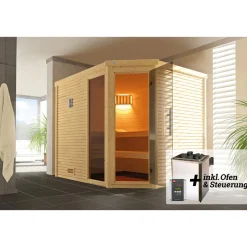 Weka Premium Massivholz-Sauna Turku Eck Größe 3 Sparset 7,5 kW OS
