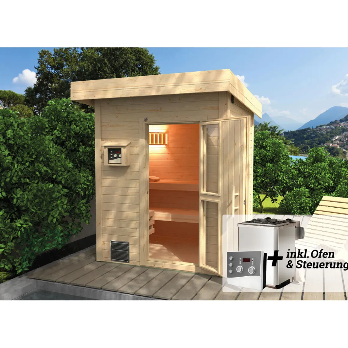 Weka Premium Massivholz-Sauna Bergen Größe 3 Sparset 7,5 OS