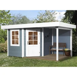 Weka Designhaus 213 A mit Anbau 150 cm 5-Eck 442 x 278 x 237 cm grau