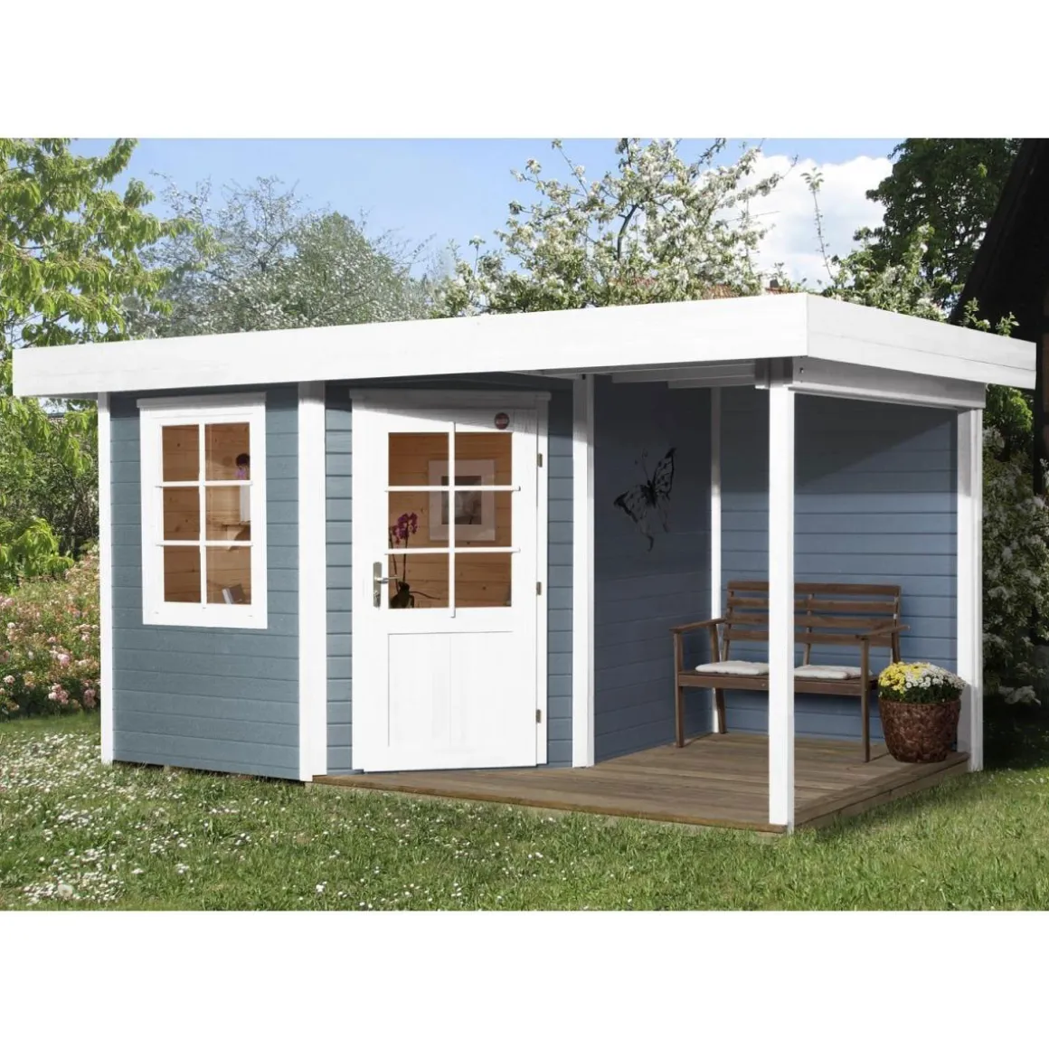 Weka Designhaus 213 A mit Anbau 150 cm 5-Eck 442 x 278 x 237 cm grau