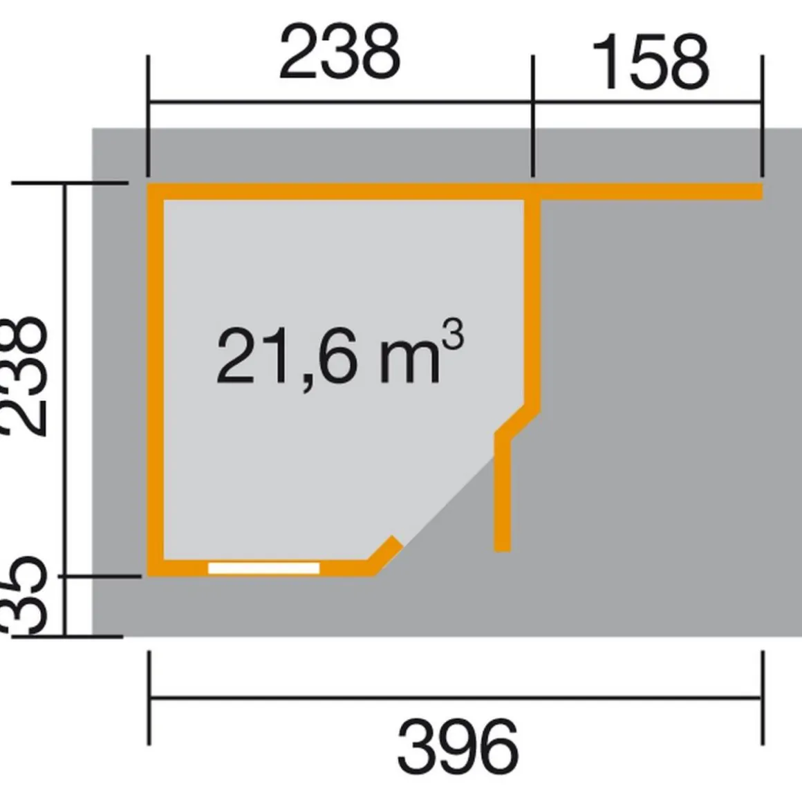 Weka Designhaus 213 A mit Anbau 150 cm 5-Eck 442 x 278 x 237 cm grau