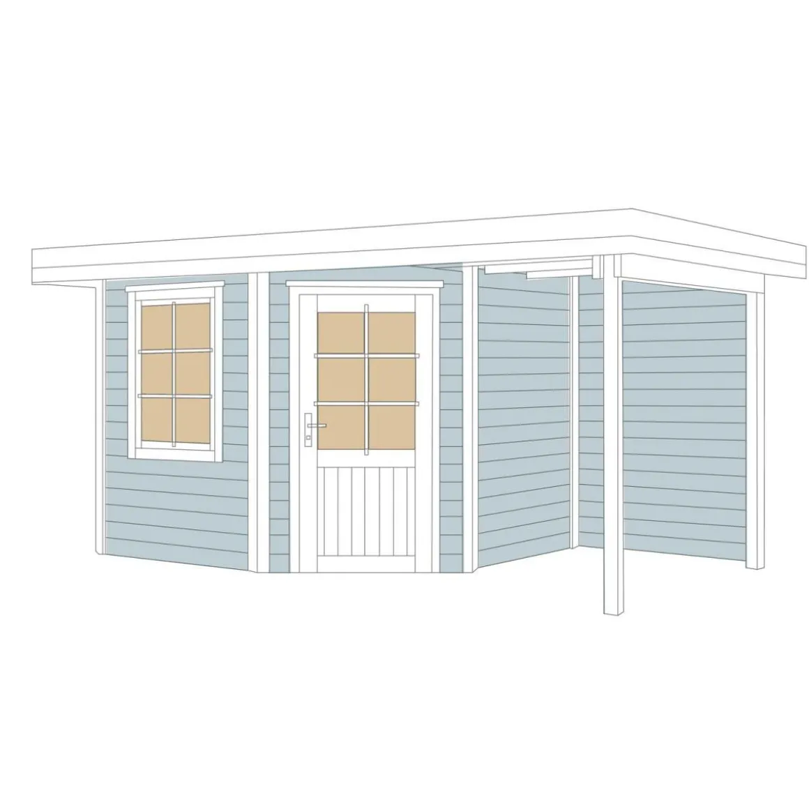 Weka Designhaus 213 A mit Anbau 150 cm 5-Eck 442 x 278 x 237 cm grau