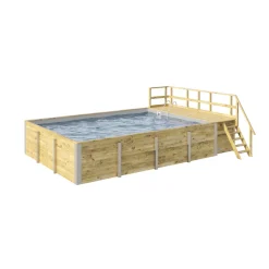 Weka Pool Rechteckig Größe 2 b 401,5 x 641,5 cm inkl Technikraum/Sonnendeck und FilteranlageFolie hellgrau