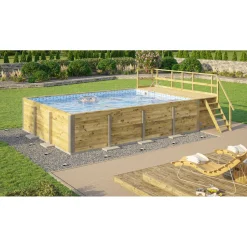 Weka Pool Rechteckig Größe 2 b 401,5 x 641,5 cm inkl Technikraum/Sonnendeck und FilteranlageFolie blau/weiss mosaik