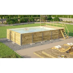 Weka Pool Rechteckig Größe 2 b 401,5 x 641,5 cm inkl Technikraum/Sonnendeck und FilteranlageFolie sand