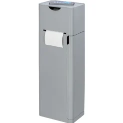 Wenko 6 in 1 Stand WC-Garnitur Imon Grau matt integrierter Toilettenpapierhalter WC-Bürstenhalter Ersatzrollenhalter Stauraumfächer und Ablage