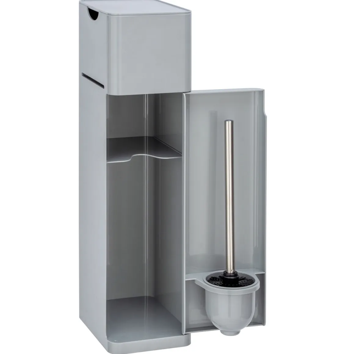 Wenko 6 in 1 Stand WC-Garnitur Imon Grau matt integrierter Toilettenpapierhalter WC-Bürstenhalter Ersatzrollenhalter Stauraumfächer und Ablage
