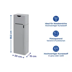 Wenko 6 in 1 Stand WC-Garnitur Imon Grau matt integrierter Toilettenpapierhalter WC-Bürstenhalter Ersatzrollenhalter Stauraumfächer und Ablage