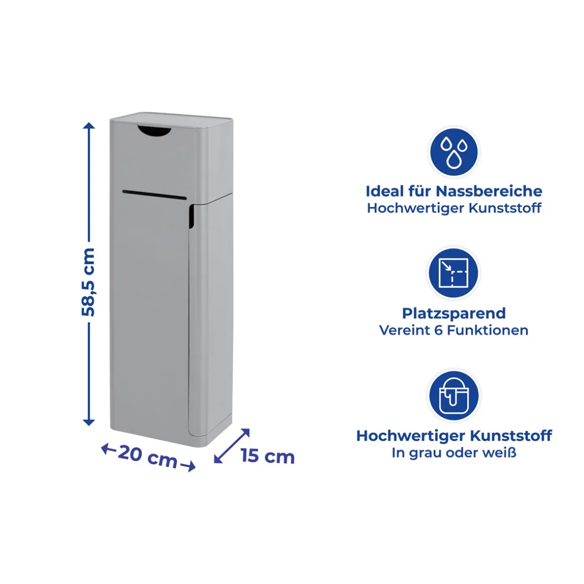 Wenko 6 in 1 Stand WC-Garnitur Imon Grau matt integrierter Toilettenpapierhalter WC-Bürstenhalter Ersatzrollenhalter Stauraumfächer und Ablage
