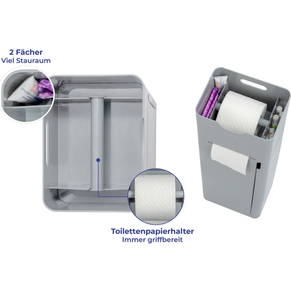Wenko 6 in 1 Stand WC-Garnitur Imon Grau matt integrierter Toilettenpapierhalter WC-Bürstenhalter Ersatzrollenhalter Stauraumfächer und Ablage
