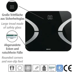 Wenko Analysewaage LED mit Bluetooth Schwarz Körperfettwaage