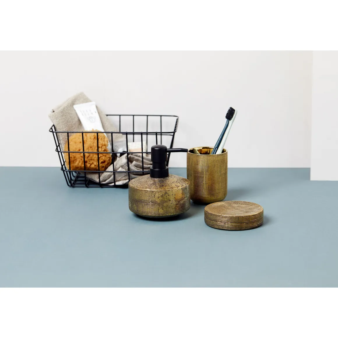 Wenko Bad-Accessoire Set Rivara 3-teilig Bad-Zubehör handbemalt