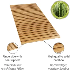 Wenko Baderost Indoor und Outdoor Bambus 100 x 50 cm Badematte Bodenrost für Dusche Bad Pool mit rutschhemmender Unterseite
