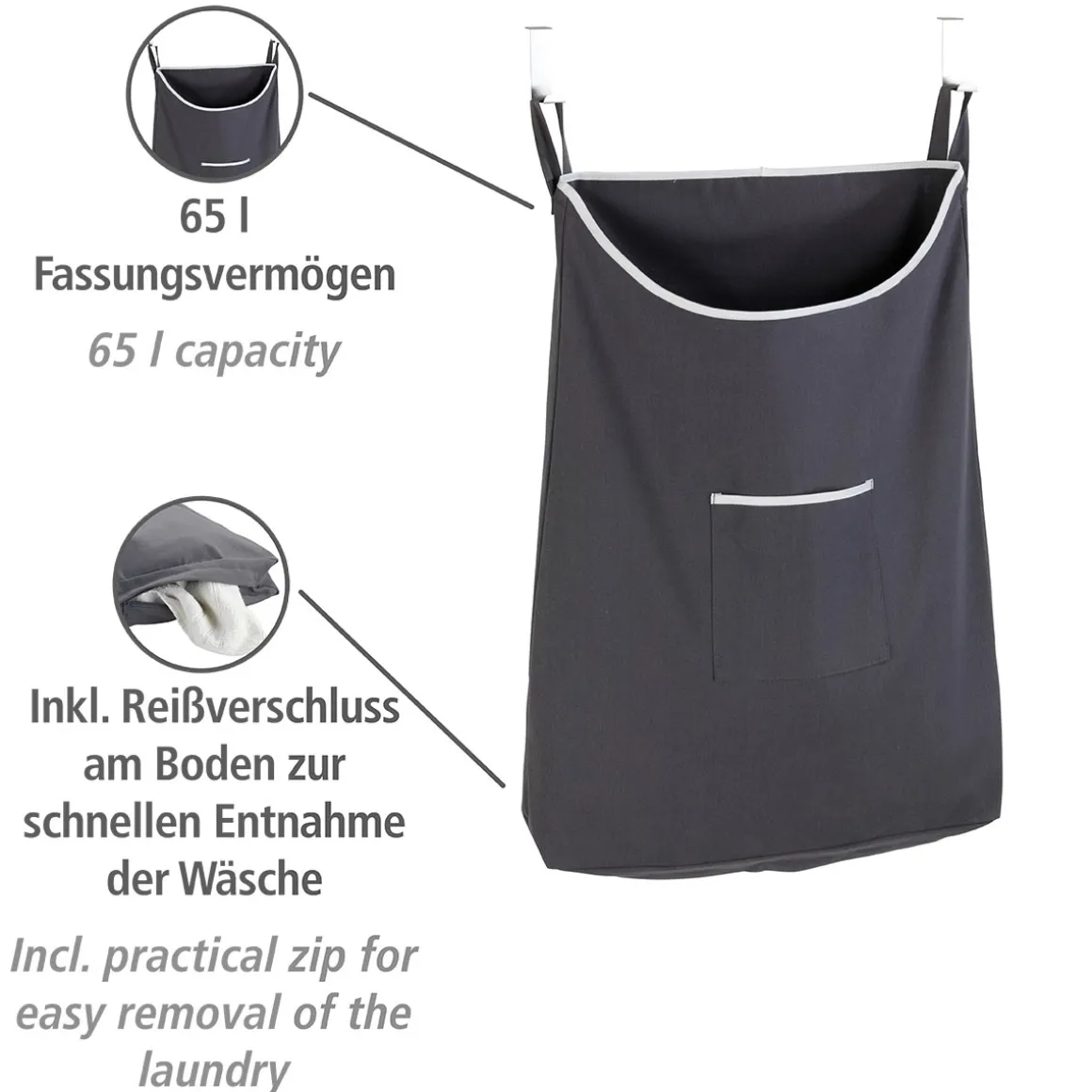 Wenko Über-Tür Wäschesammler Canguro Grau 65 l