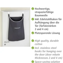 Wenko Über-Tür Wäschesammler Canguro Grau 65 l