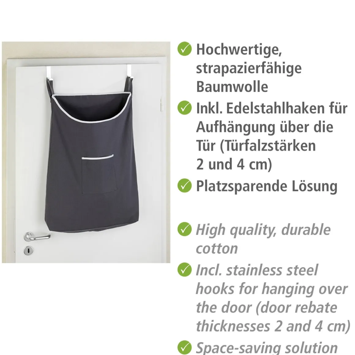 Wenko Über-Tür Wäschesammler Canguro Grau 65 l