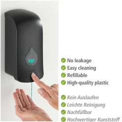 Wenko Desinfektionsmittel-Spender Ranera L Schwarz Seifenspender und Desinfektionsspender Füllmenge 740 ml