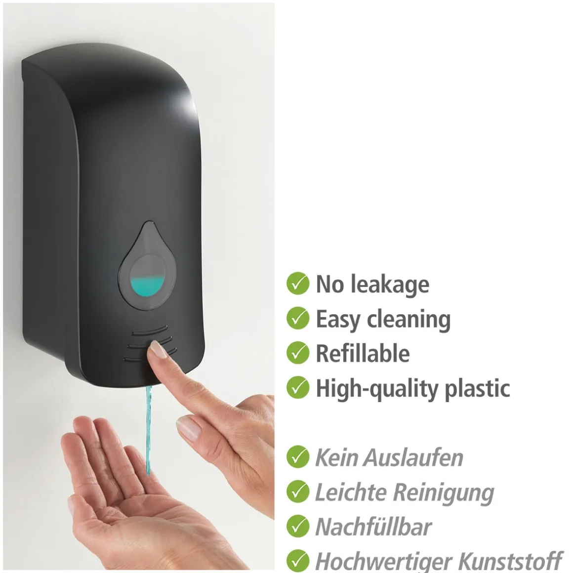 Wenko Desinfektionsmittel-Spender Ranera L Schwarz Seifenspender und Desinfektionsspender Füllmenge 740 ml